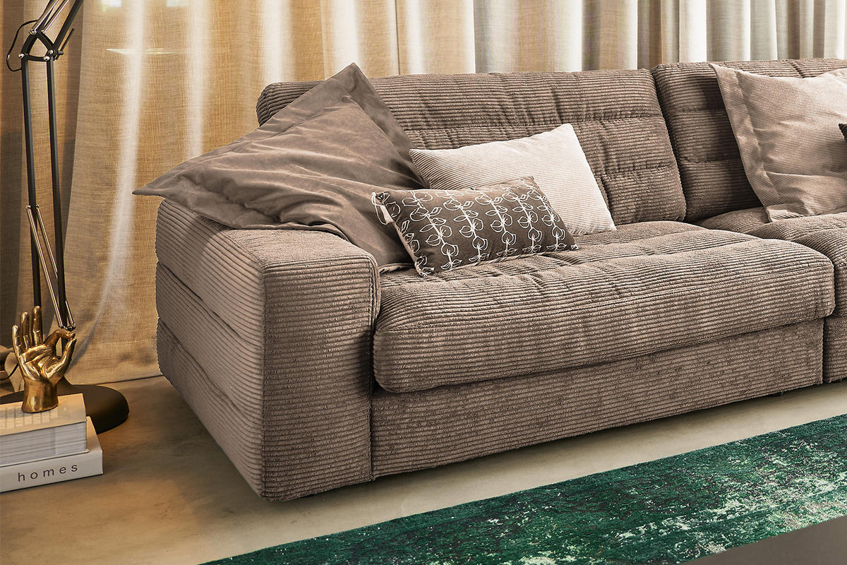 ECKSOFA XL LANA Taupe Cord - Taupe/Schwarz, Textil (416/205cm) - KAWOLA