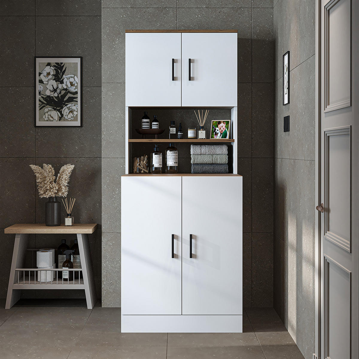 WASCHMASCHINENSCHRANK Atlantic I 70cm Breit, 180cm Hoch - Eiche Bianco, Holzwerkstoff (70/180/69cm)
