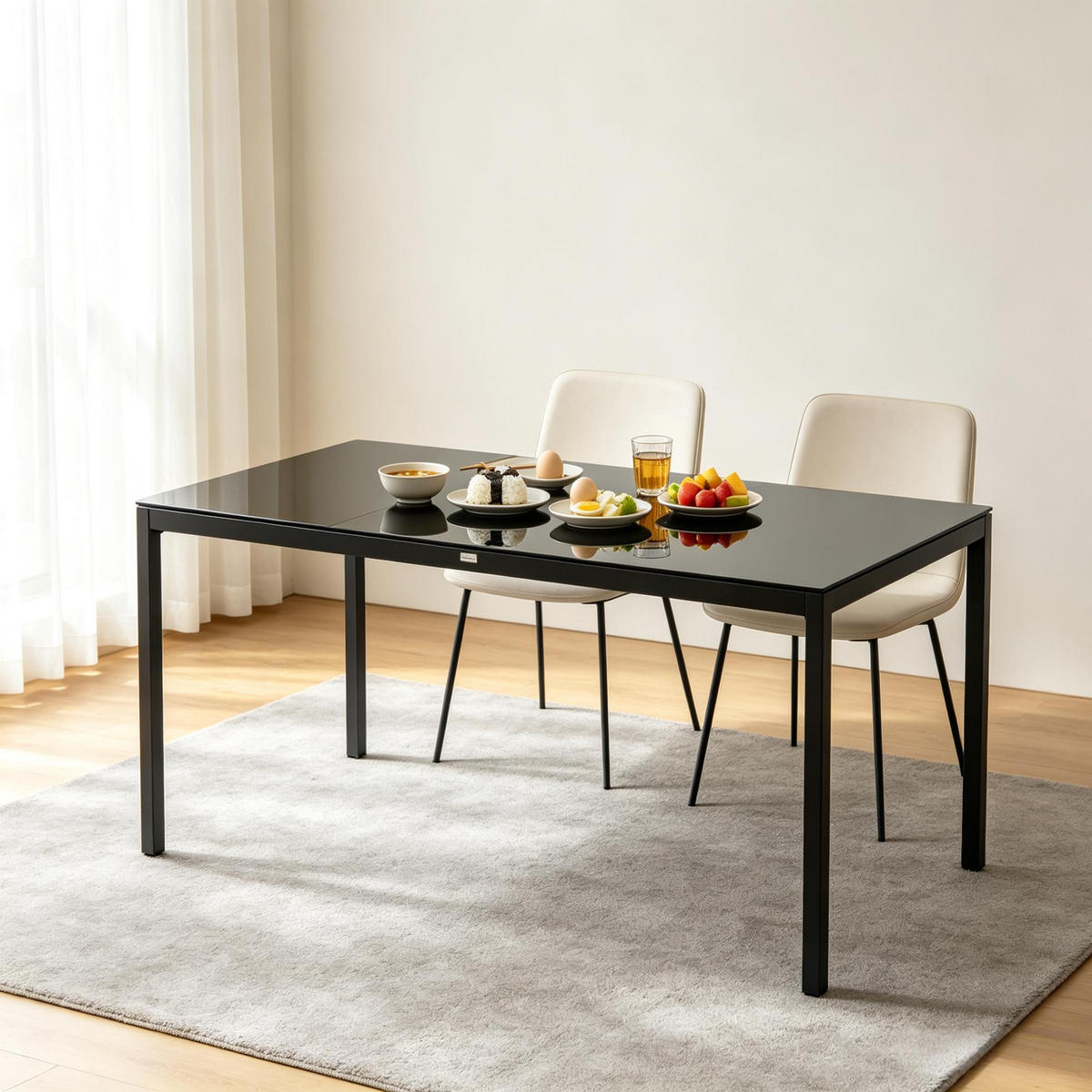 ESSTISCH 180/80/72 cm mit Glasplatte DE-39947 Schwarz - Schwarz, Metall (80/180/72cm) - ComfortXL