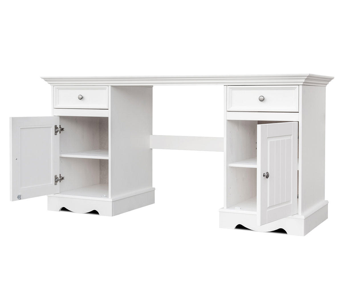 SCHREIBTISCH Belluno Elegante Kiefer weiß (RAL9010) lackiert / Kiefer gebeizt, Nussbaumfarben 155 / 53 / 77cm - Nussbaumfarben/Weiß, Holz/Metall (53/155/77cm) - Feldmann-Wohnen