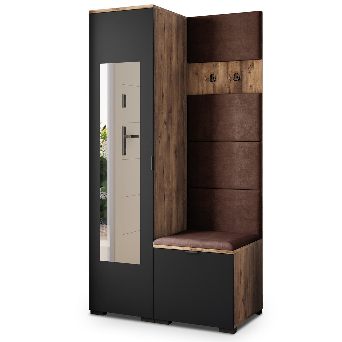 GARDEROBENSCHRANK VIRA 95/181/51 cm Modern Garderobe-Set Eiche Lefkas - Eichefarben/Schwarz, Holzwerkstoff (95/181/51cm) - MASSENO