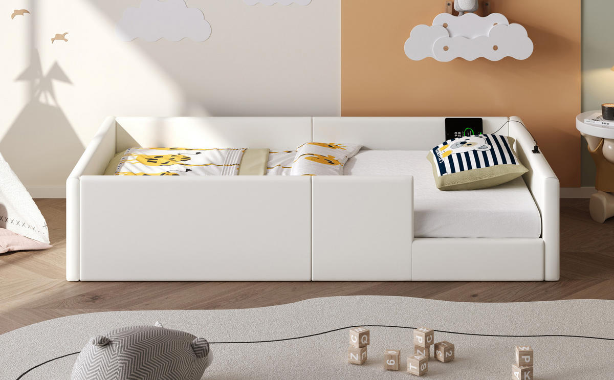 POLSTERBETT 90x200 cm Schutzgeländer weiß - Weiß, Holzwerkstoff (90/200cm) - LEBENLANG