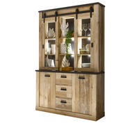 BUFFETSCHRANK Used Wood hell, anthrazit, Vitrinenschrank 133 x 201 cm - Eichefarben/Anthrazit, Holzwerkstoff/Metall (133/201/37cm) - Furn.Design