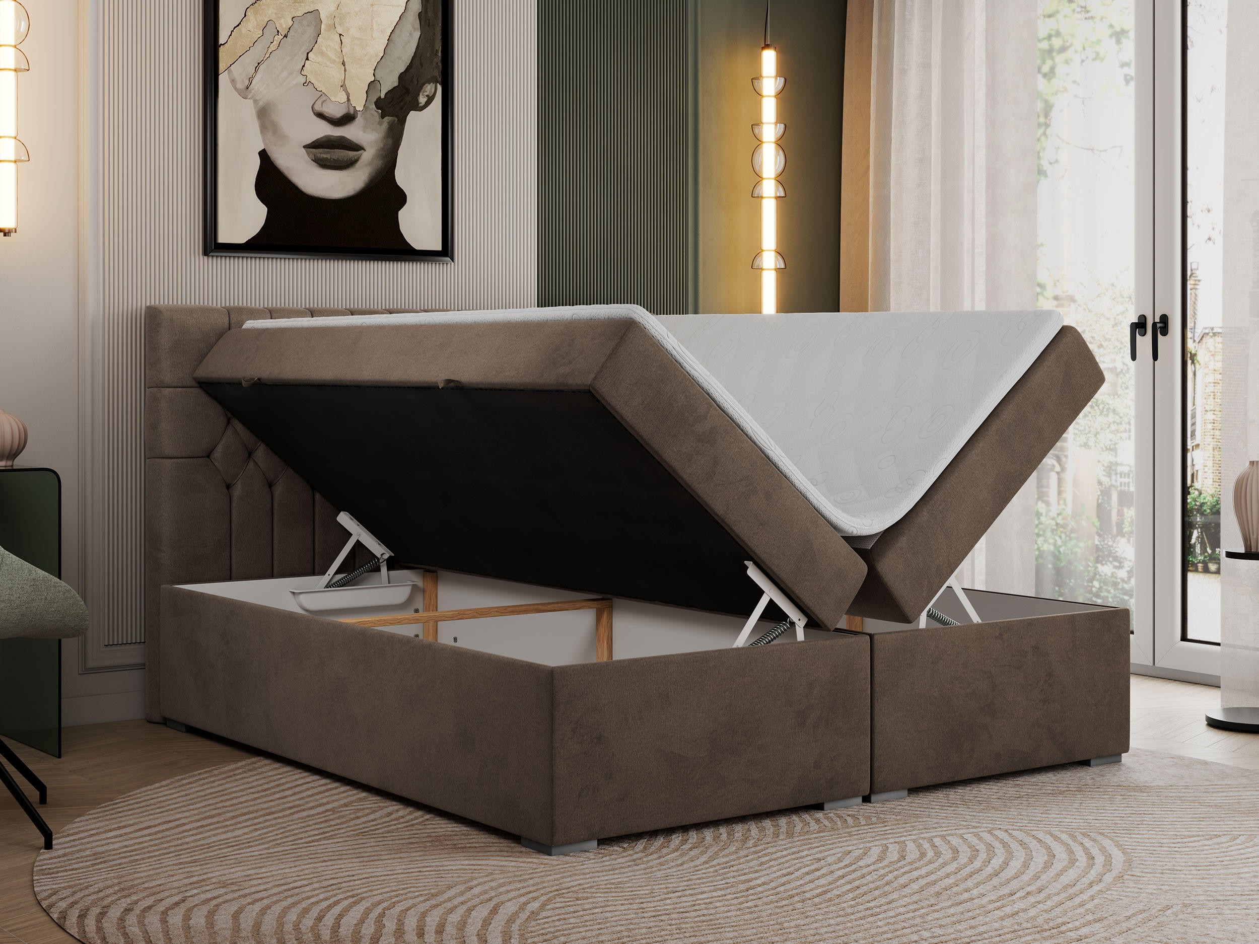 Thumbnail - MKS Boxbett, Braun, Textil, 2-Sitzer, H3, Rechteckig, 120x200 cm, Oeko-Tex®, Schlafzimmer, Betten, Boxspringbetten