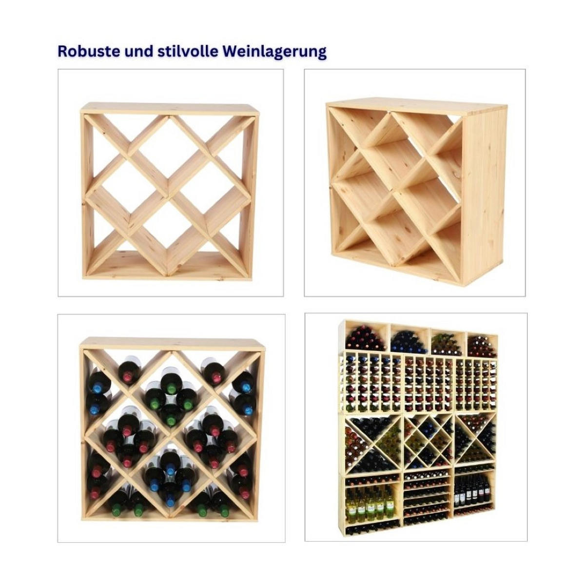WEINREGAL Vincellar Mod 60x60x30 cm Rauten Modul Für 30 FlaschenMassives Kiefernholz Natur - Naturfarben, Holz (60/60/30cm) - PROREGAL