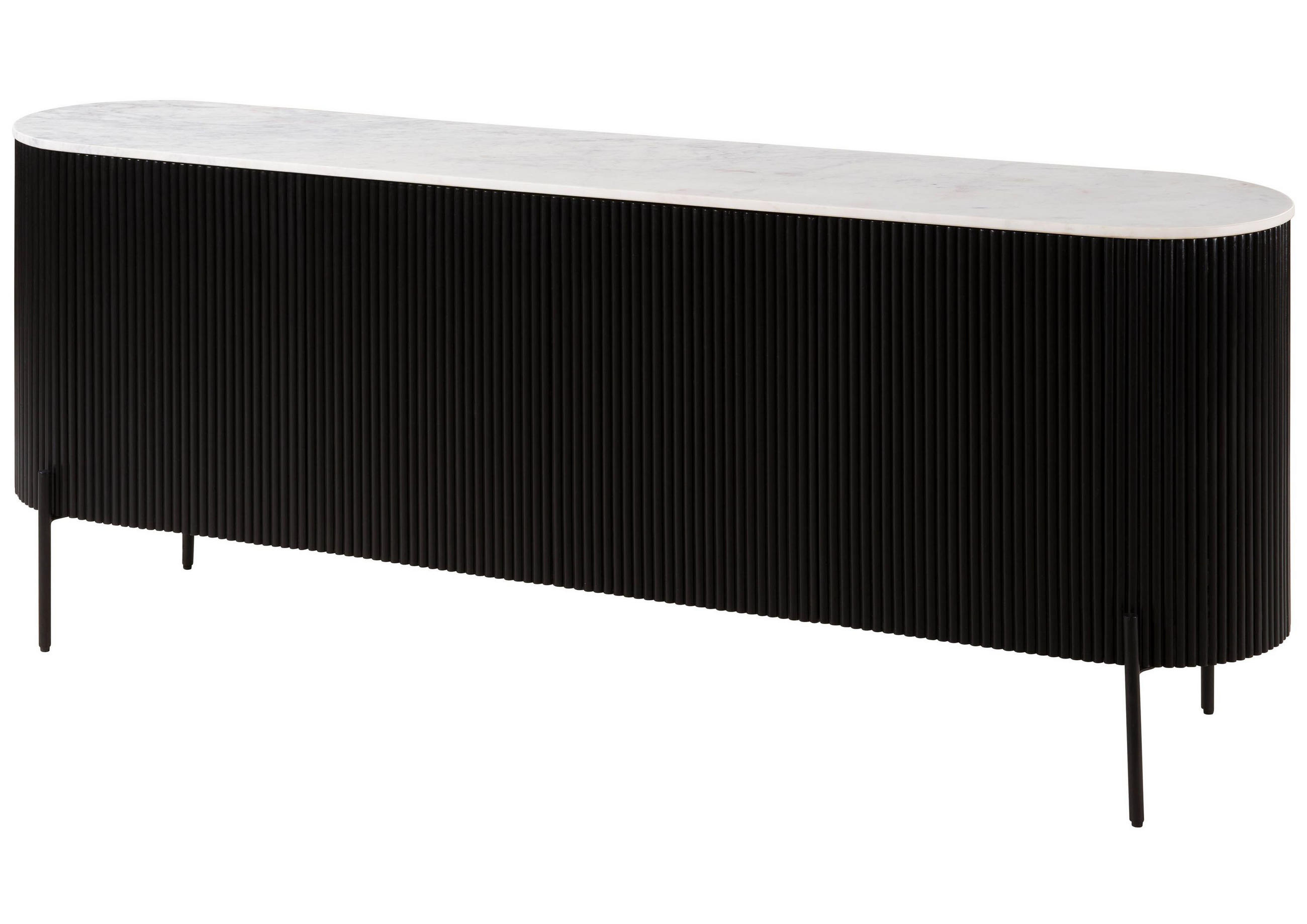 SIDEBOARD Mango 200x40x76 schwarz lackiert / Marmor weiß BARCELONA #102 - Schwarz, Holz (200/76/40cm) - Massivmoebel24