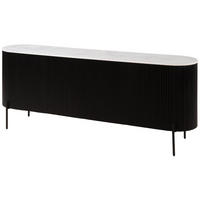 SIDEBOARD Mango 200x40x76 schwarz lackiert / Marmor weiß BARCELONA #102 - Schwarz, Holz (200/76/40cm) - Massivmoebel24
