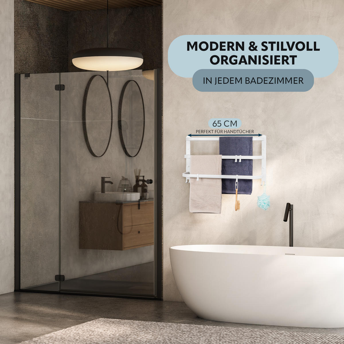 WAND-HANDTUCHHALTER 3 Stangen - Weiß, Metall (67.5/40/23cm) - bremermann