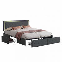 POLSTERBETT 140x200, höhenverstellbares Kopfteil, LED-Beleuchtung, 4 Stauraumschubladen, bett 140x200 mit Lattenrost, grau - Grau, Leder/Holz (140/200cm) - GENKI LIVING