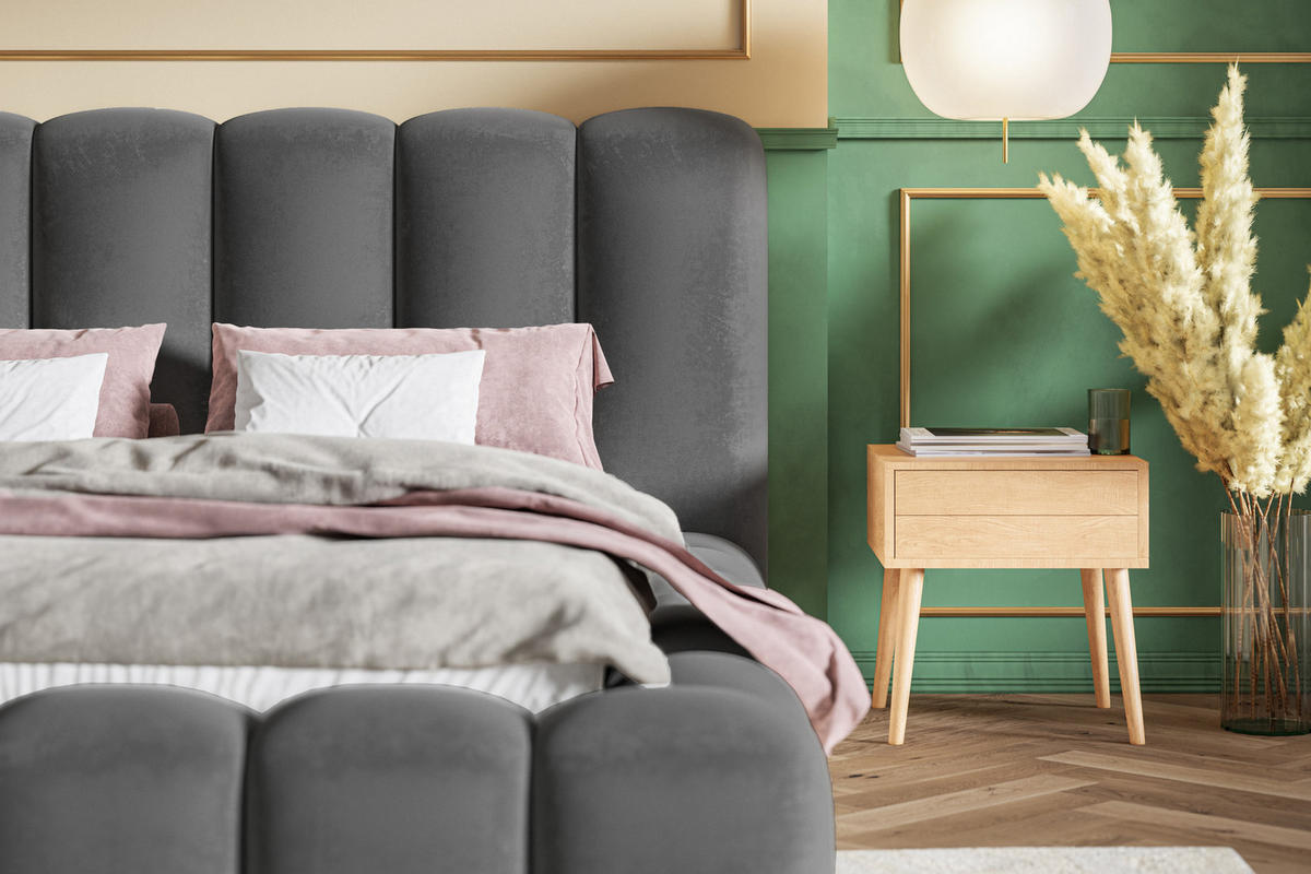 POLSTERBETT 160x200 cm Madeno mit Bettkasten, Samtstoff, Dunkelgrau - Dunkelgrau, Holz/Textil (160/200cm) - Emporius