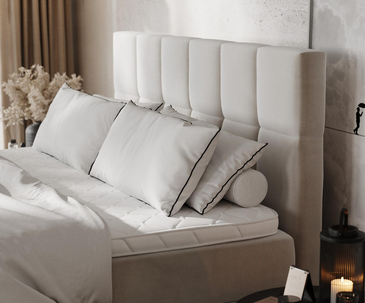 BOXBETT Savio 200/200 cm Hellbeige im Paros Stoff - Beige/Schwarz, Holz/Holzwerkstoff (200/200cm) - AltaBeds