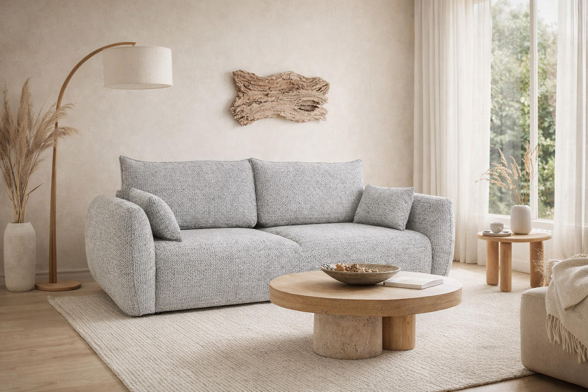 SOFA Mit Schlaffunktion Und Bettkasten, Chenille-Stoff Artico, Cement, Zephira - Hellgrau, Holz (238/87/102cm) - Kaiser Möbel