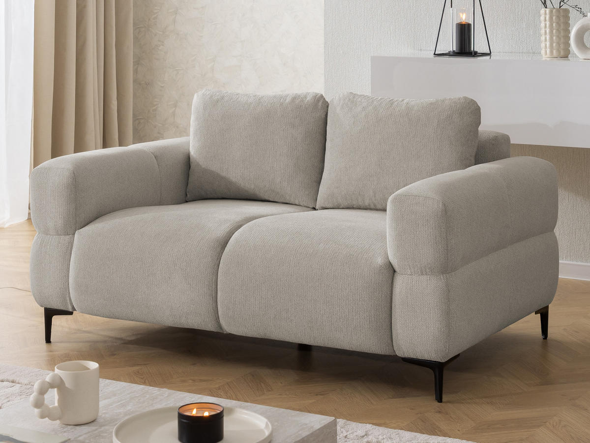 SITZGARNITUR 2+1 Cardea in Bubble-Optik aus weichem Taupe Strukturstoff mit hohem Sitzkomfort - Taupe/Schwarz, Holz/Textil (154/80/97cm) - S-Style Möbel