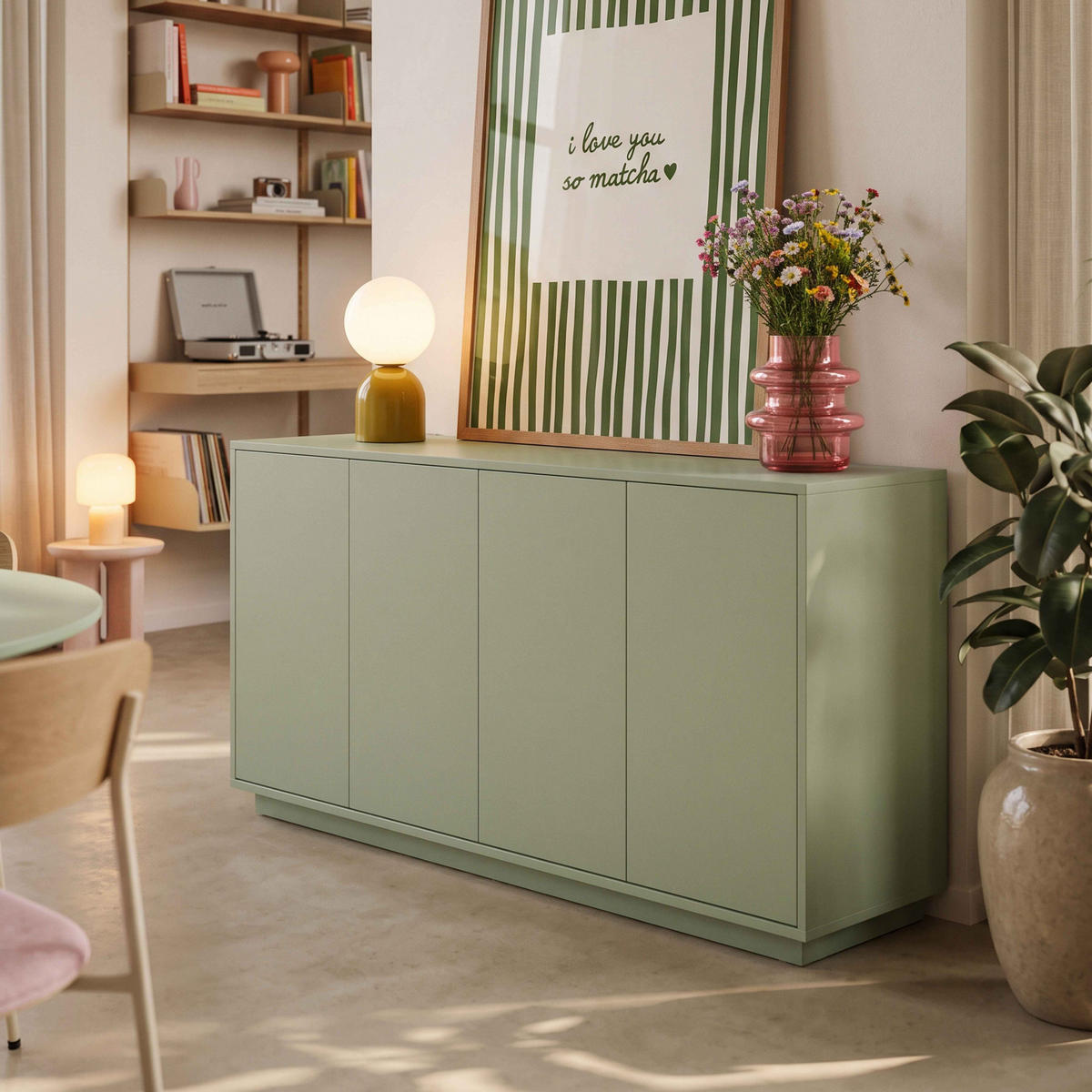 SIDEBOARD 160 cm, Grün - Grün, Holz (160/80/45cm) - Oviala