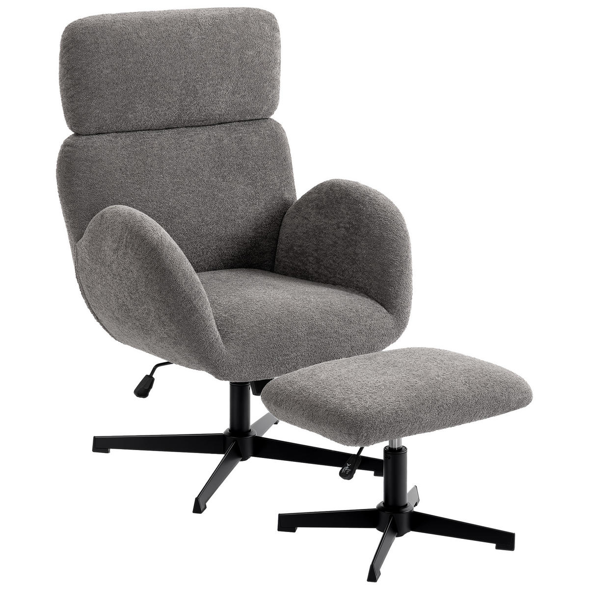 SESSEL DE-07597 mit Fußhocker, verstellbarer Kopfstütze und Schaukelfunktion Grau - Grau, Metall (70/108/71cm) - ComfortXL