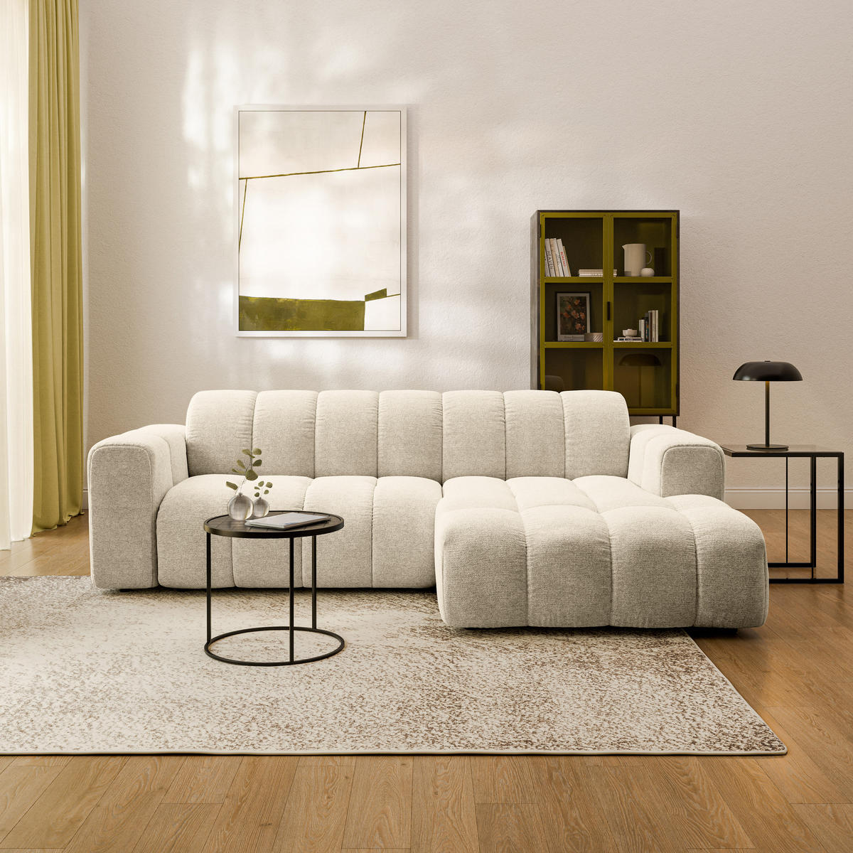 ECKSOFA TISI Creme Strukturstoff - Creme, Holz (274/165cm) - MASSENO