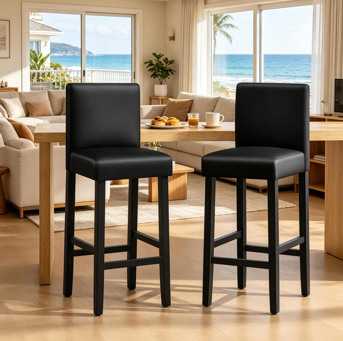 BARHOCKER 2er-Set mit Rückenlehne 48 x 41,5 x 110,5 cm Schwarz - Schwarz, Holz (41.5/110.5/48cm) - Meubliv
