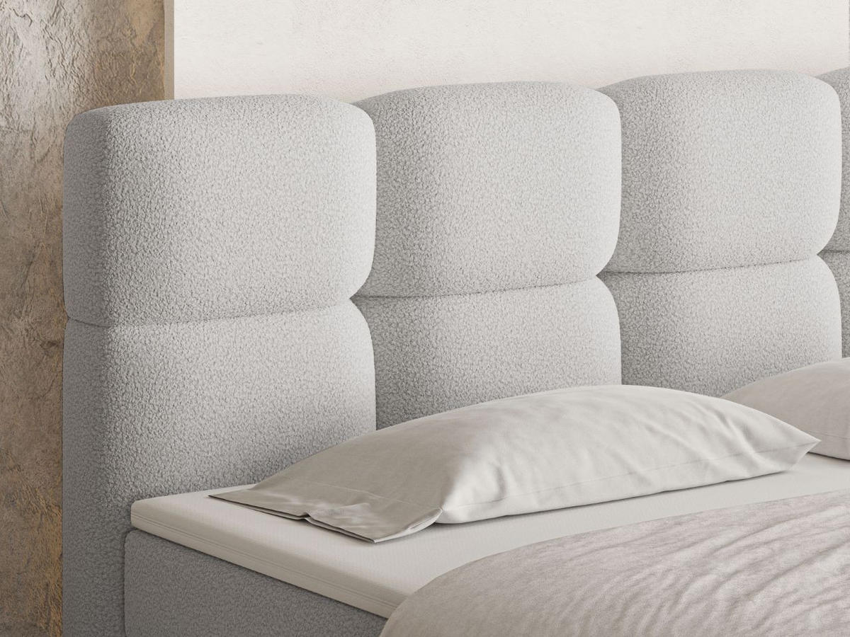 BOXBETT Rivon 140x200 Bouclé-Stoff Hellgrau - Hellgrau, Holz/Textil (140/200cm) - Graingold