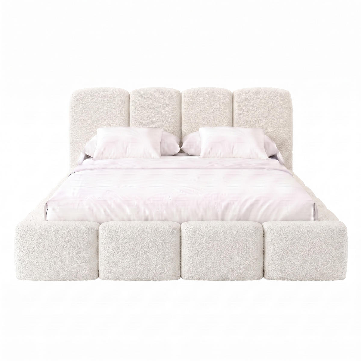 POLSTERBETT SUENO MAXI 180x200 cm in Creme, gepolstertes Kopfteil, Metalllattenrost, Bettkasten, Bouclé-Stoff - Creme/Naturfarben, Holz/Textil (180/200cm) - Muffo