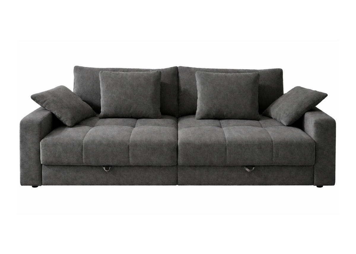BIG-SOFA mit 2 Bettkästen, viel Stauraum, B274/T113/H84 cm, Liegefläche 103x241 cm, Chenille Grau / 15243 - Schwarz/Grau, Kunststoff/Textil (284/84/113cm) - luma-home