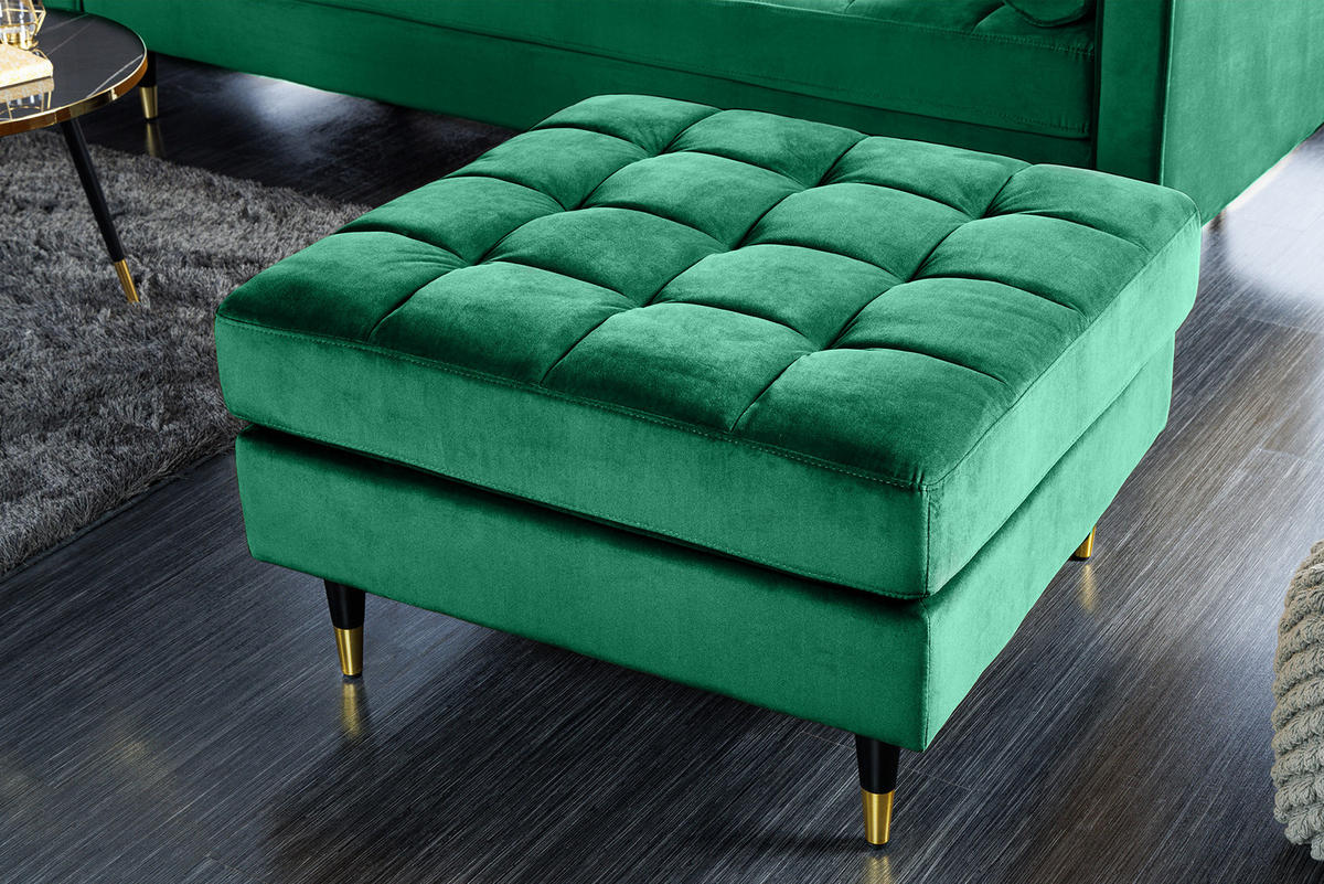 HOCKER COZY VELVET Samt Smaragdgrün 80 cm - Goldfarben/Schwarz, Holz/Textil (80/45/80cm) - riess-ambiente