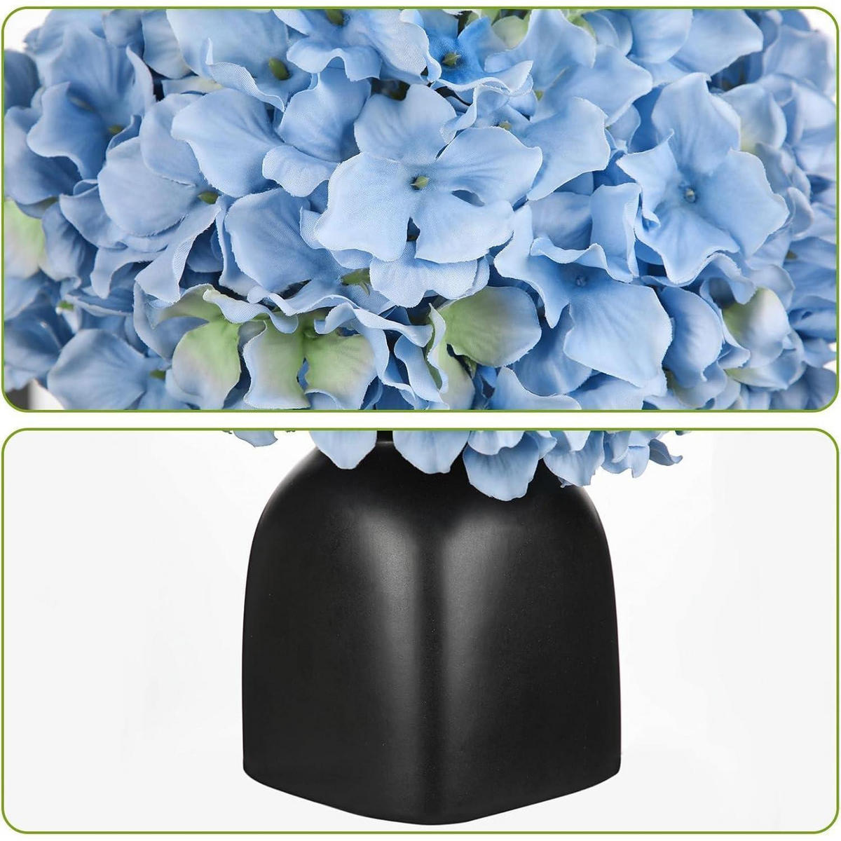 KUNSTBLUMEN Hortensien mit Beeren in schwarzer Keramikvase 31 cm - Blau, Keramik (33cm)