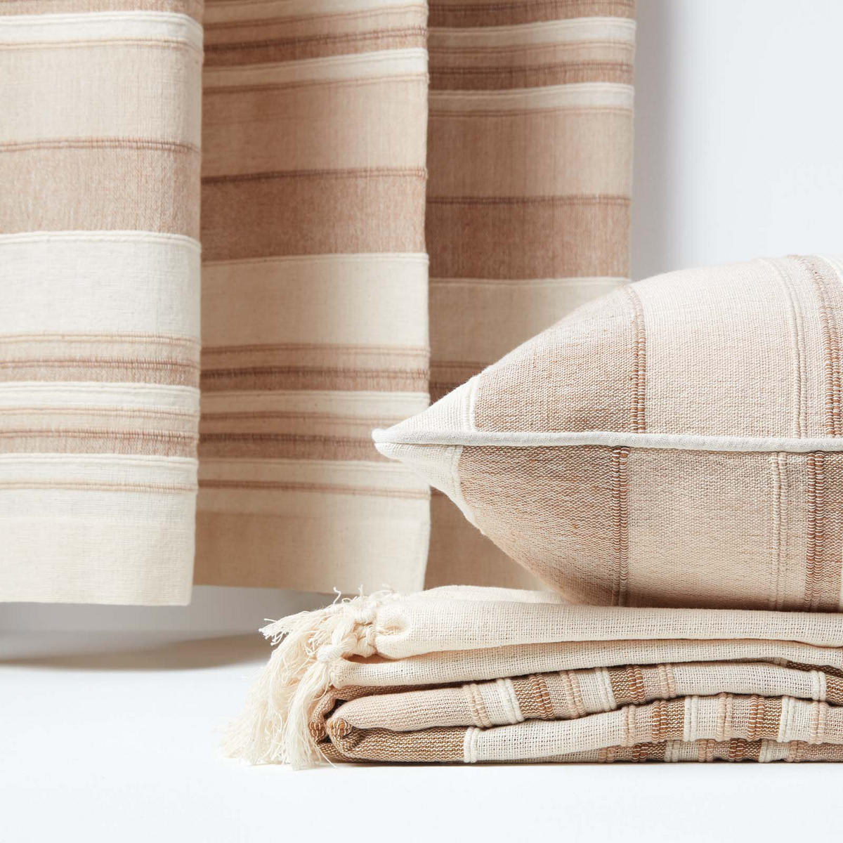 WOHNDECKE Morocco 150/200 cm, 100% Baumwolle gestreift - Beige, Textil (150/200cm) - Homescapes