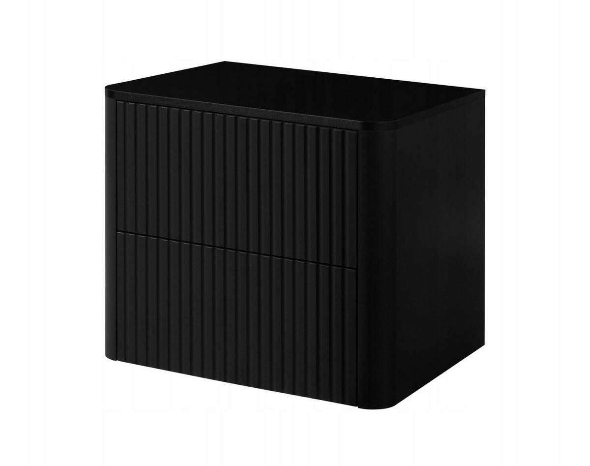 WASCHBECKENUNTERSCHRANK LINEA hängend geriffelt Schwarz matt mit Waschtischplatte 60/48/44 cm - Schwarz, Holzwerkstoff (60/48.4/43.7cm) - Rodan