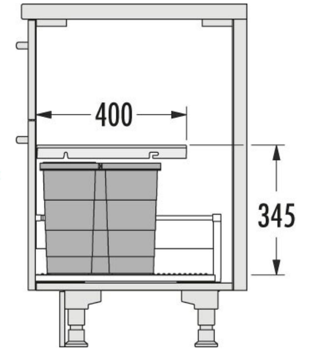 HAILO Allegro System 1x 18 und 2x 8 Liter Mülleimer Küche Einbau 60cm Schublade - Grau, Kunststoff (47.6/34.5/47.3cm) - Hailo