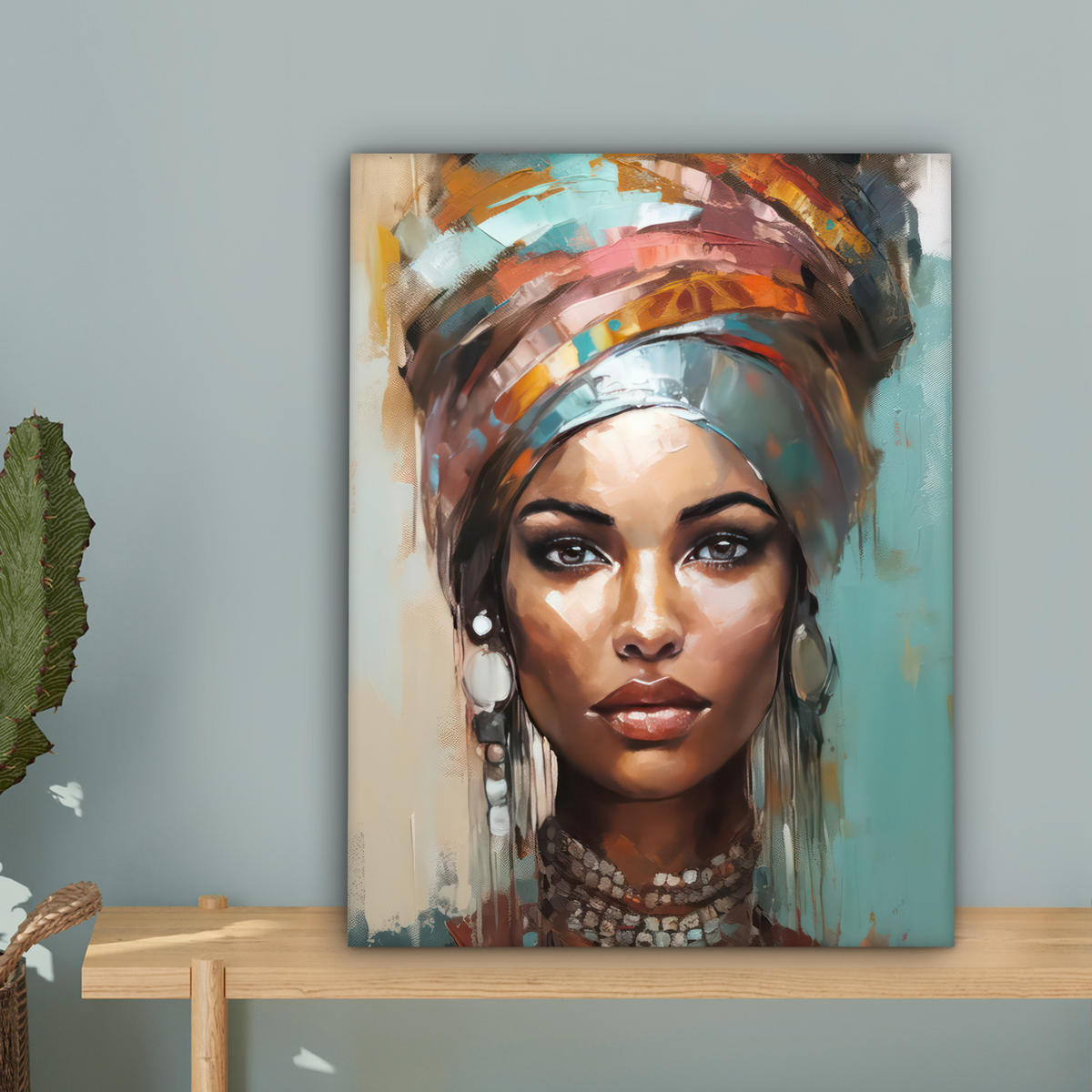 LEINWANDBILD Frau - Kunst - Schmuck - Porträt 30x40 cm - Blaugrau, Textil (30/40cm) - MuchoWow