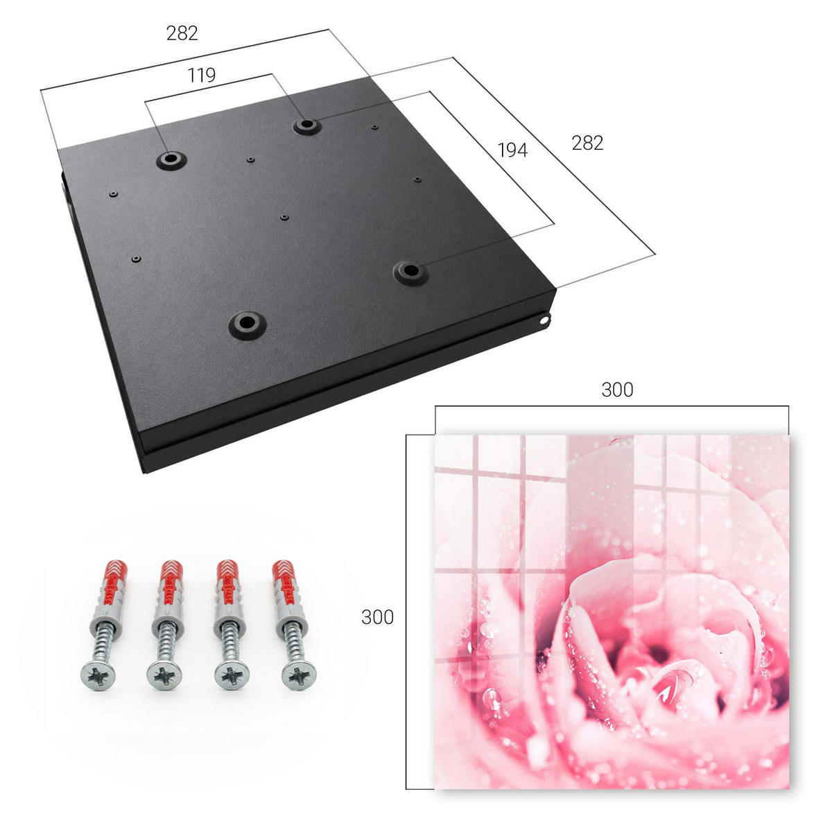 SCHLÜSSELBOX Schwarz 30x30 cm- Türöffnung nach rechts - Rosenzartheit - Pink, Metall (30/30/5cm) - TULUP