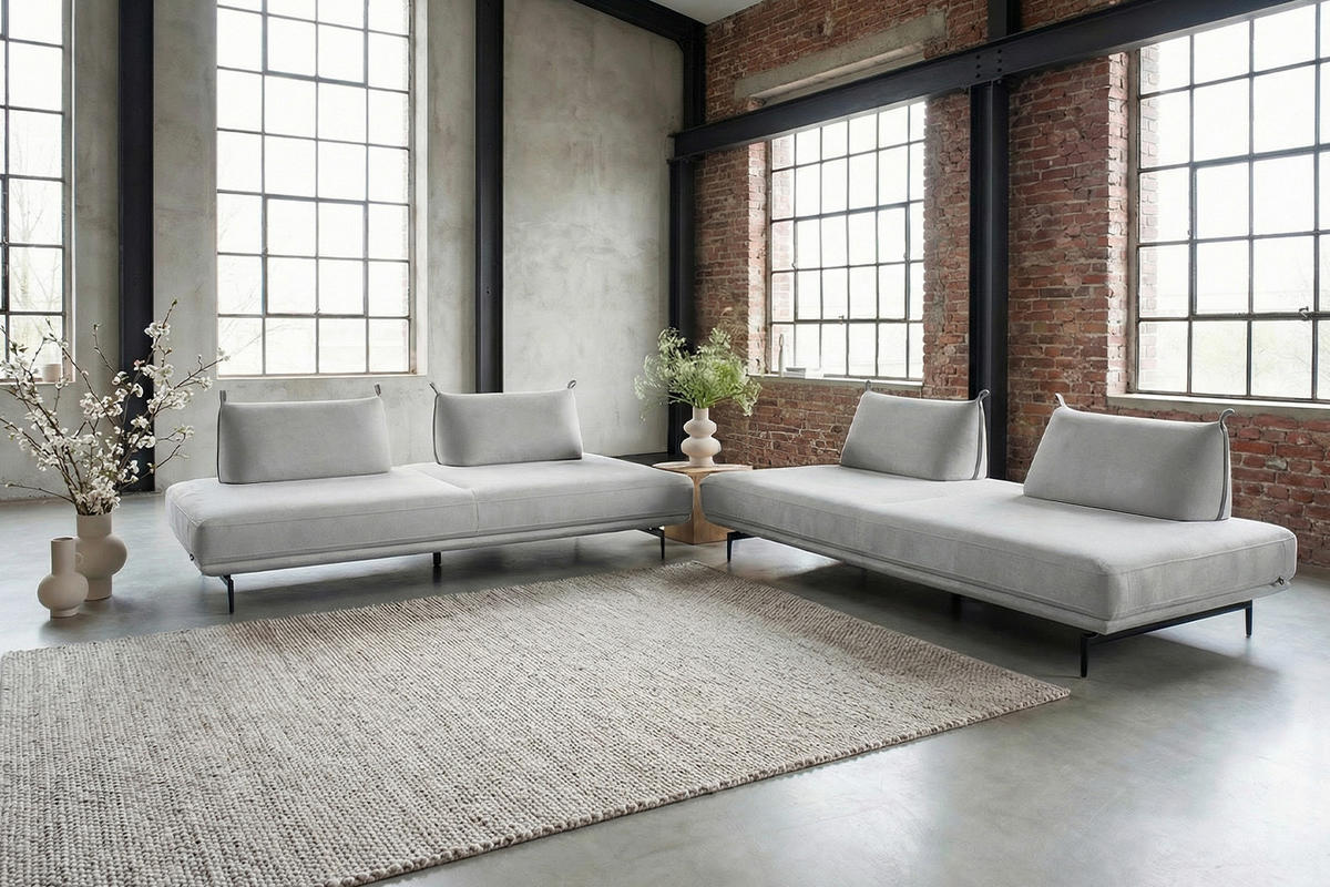 ECKSOFA CANE Grau Webstoff - Schwarz/Grau, Textil/Metall (310/210cm) - KAWOLA