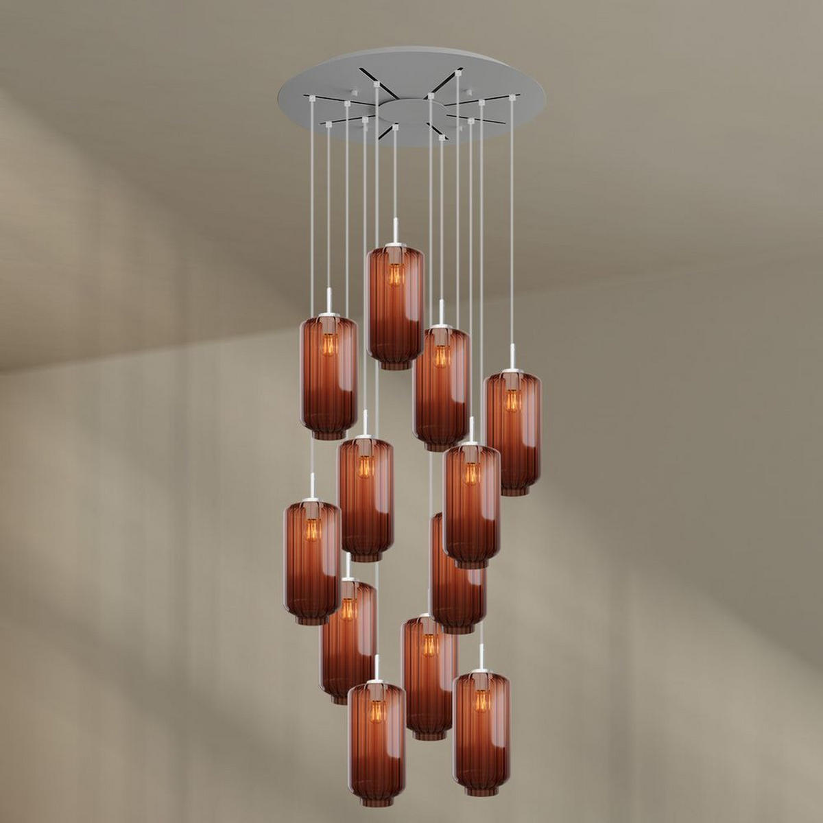 GALERIELEUCHTE Velo 12-flammig Braun Ø 18cm - Braun/Weiß, Glas (18/18/33cm) - s.luce