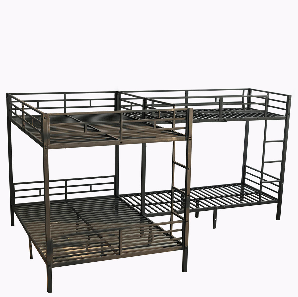 ETAGENBETT 90/200 & 140/200 cm aus Eisen und Holz mit dreistufiger Leiter Schwarz - Schwarz, Metall (90/200cm) - Modenvie