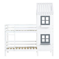 KINDERBETT Weiß Liegefläche 90/200 cm, Etagenbett, Hausbett-Design, Mit Treppe und Fallschutz - Weiß, Holz (90/200cm) - PANGIVO