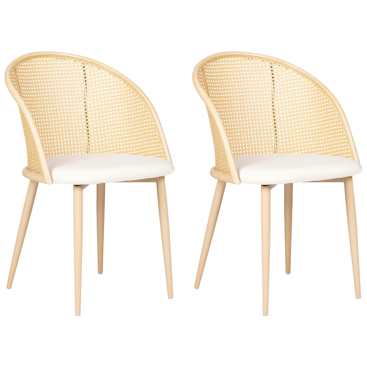 ESSZIMMERSTUHL 2er-Set Metall heller Holzfarbton/beige Cornell - Hellbraun/Beige, Metall (52/83/46cm) - Beliani