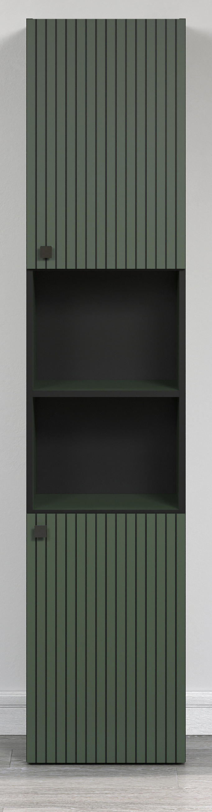 HOCHSCHRANK grün 70 x 186 cm, Badschrank mit viel Stauraum - Schwarz/Grün, Holzwerkstoff/Metall (31/186/40cm) - Top.Furn