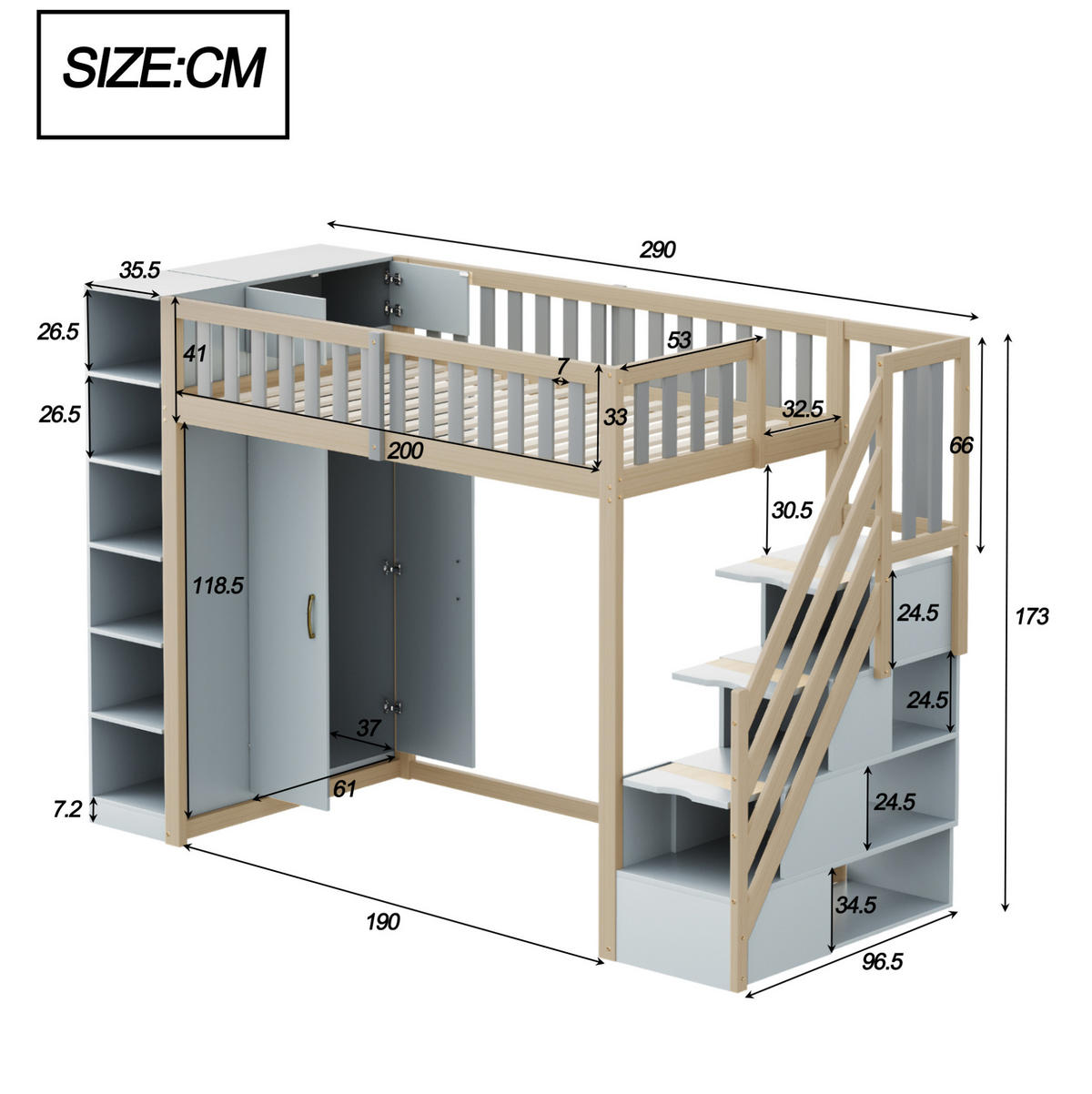 HOCHBETT 90/200 cm aus Holz mit Schubladen, Grau - Naturfarben, Holz (90/200cm) - OKMYHOME