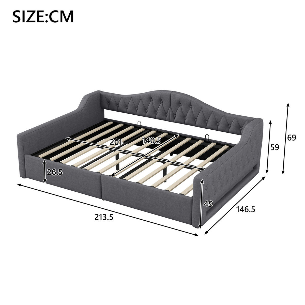 POLSTERBETT 140/200 cm aus MDF und Sperrholz mit LED-Beleuchtung und Stauraum Grau - Grau, Holzwerkstoff (140/200cm) - Modenvie