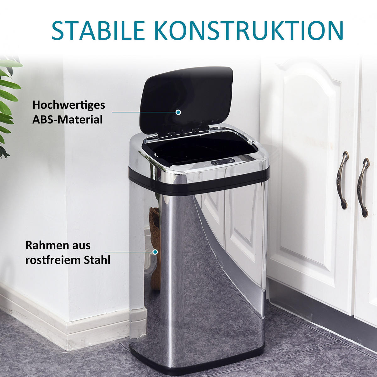 EDELSTAHL Automatik Sensor Mülleimer Abfalleimer IR Sensor viereckig 30L - Multicolor, Kunststoff (25/58/33cm) - HOMCOM