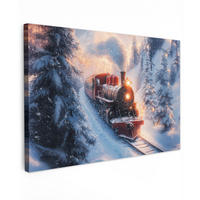 LEINWANDBILD Weihnachtszug - Schnee - Winter - Weihnachten Wohnzimmer 120x80 cm - Dunkelrot, Textil (120/80cm) - MuchoWow