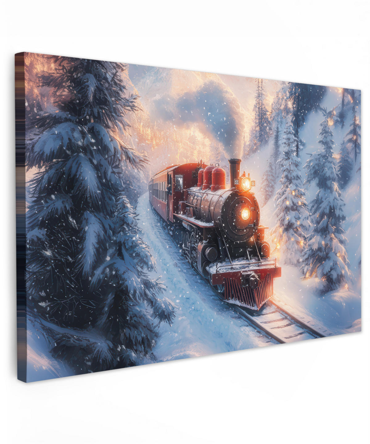 LEINWANDBILD Weihnachtszug - Schnee - Winter - Weihnachten Wohnzimmer 120x80 cm - Dunkelrot, Textil (120/80cm) - MuchoWow