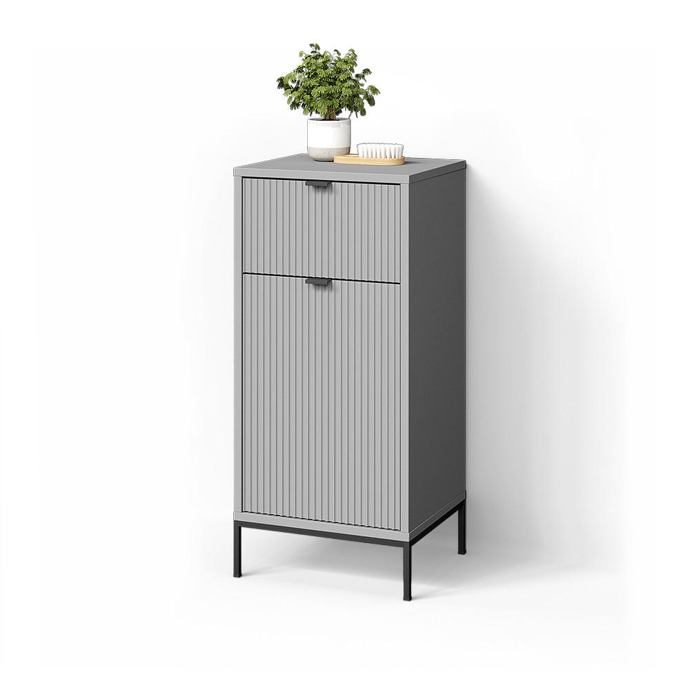BADSCHRANK ATERNO Grau 40 x 87 cm mit Tür und Schublade - Grau, Holzwerkstoff (40/87/35cm) - Livinity®
