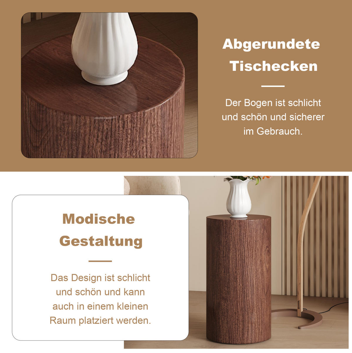 COUCHTISCH 30/55 cm in Nussbaum aus MDF mit runder Tischplatte - Walnussfarben, Holzwerkstoff (30/30/55cm) - OKMYHOME