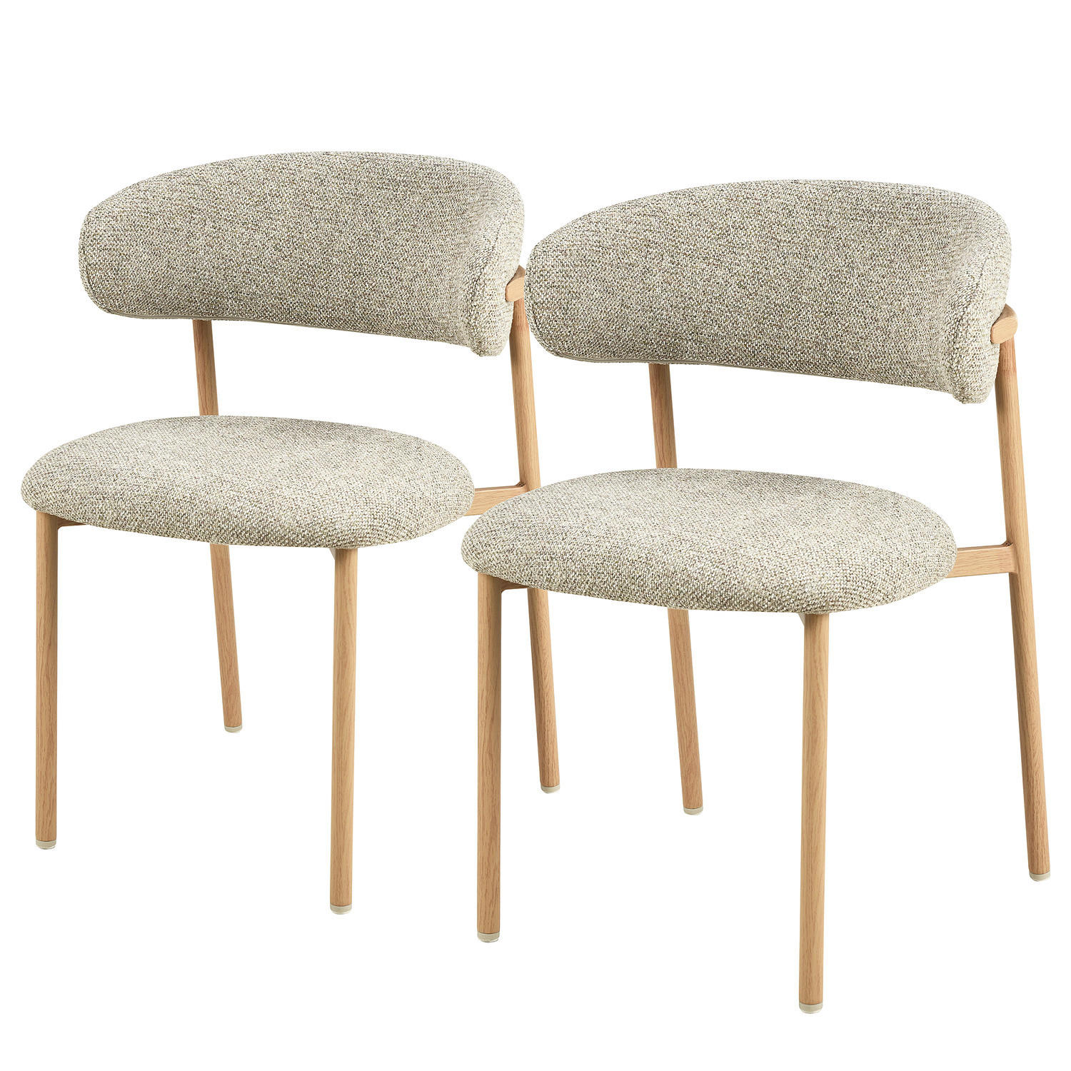 POLSTERSTUHL - 2er-Set - Strukturstoff / Edelstahl - Beige, Textil/Metall (55/80/57cm) - home24