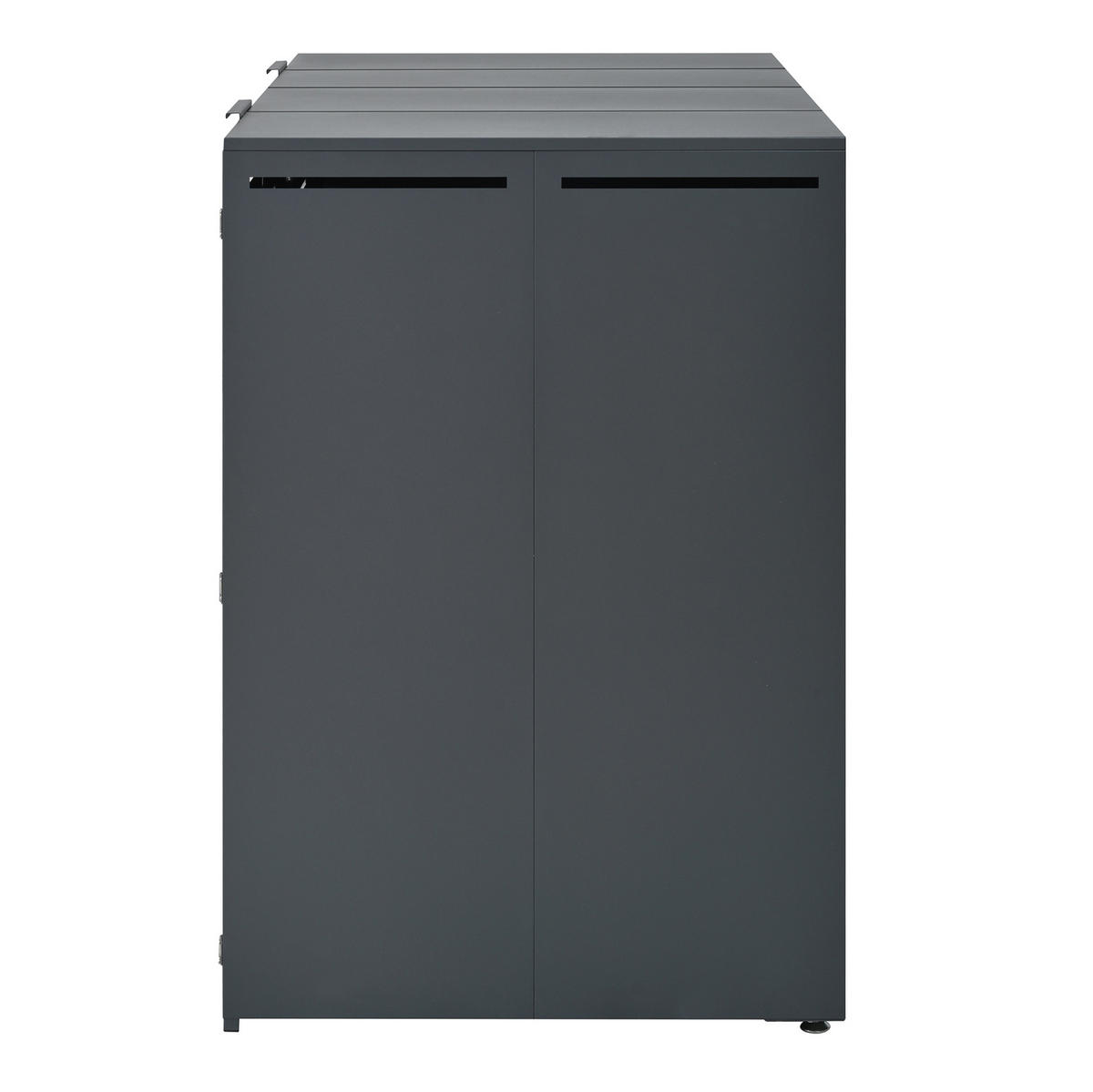MÜLLTONNENBOX aus Stahl in Grau Holzoptik mit Klappdeckel & Schloss 132x80x118,5 cm - Grau, Metall (132/118.5/80cm) - Modfu