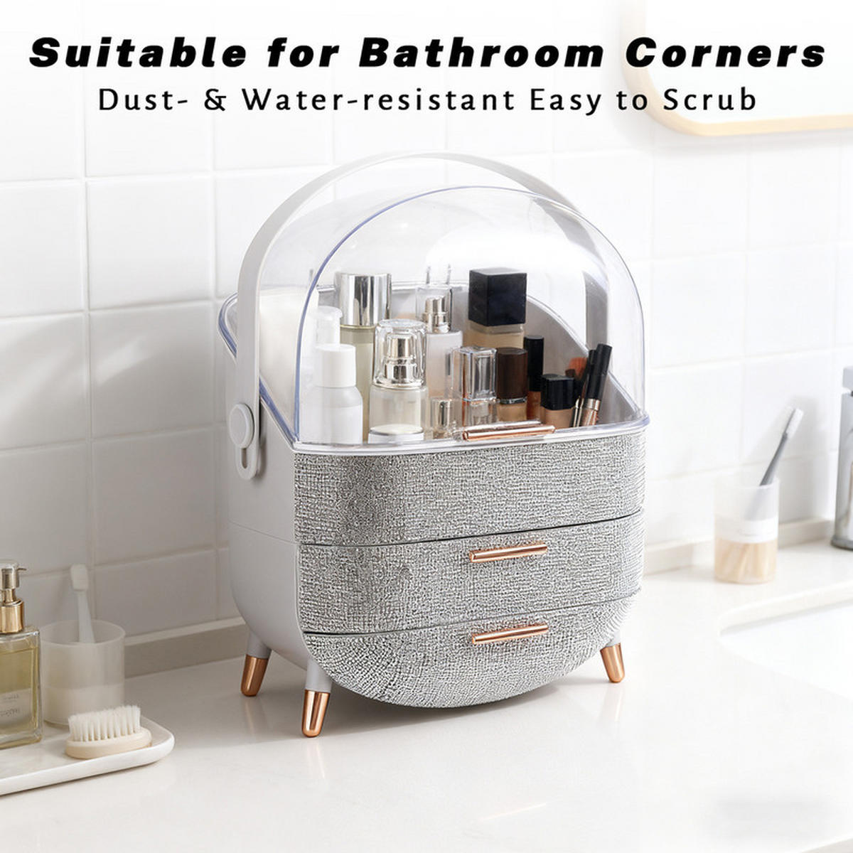 KOSMETIKORGANIZER Carsten Ⅲ 26/16/38 cm - Silberfarben, Kunststoff (16/38/26cm) - Nettlife