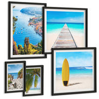 BILDER SET 5er Set - 50x50 cm & 20x30 cm & 40x60 cm Schwarzer Rahmen - Urlaubsblick Strand Palmen - Schwarz, Kunststoff (40/60cm) - TULUP
