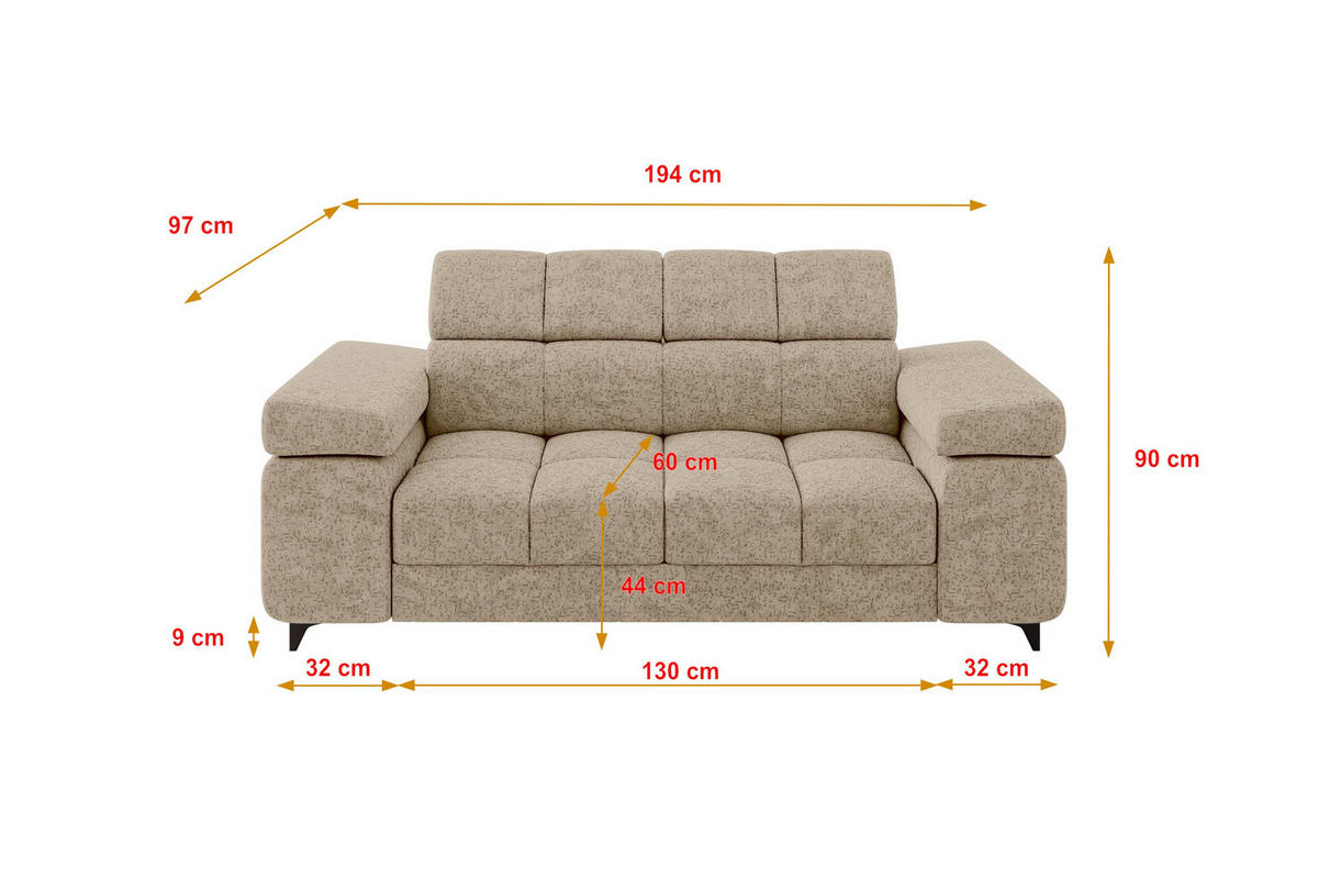 SOFA 2-Sitzer LORD-S1 194x97x90 cm Braun Chenille - Braun, Holzwerkstoff/Textil (194/90/97cm) - ALTDECOR