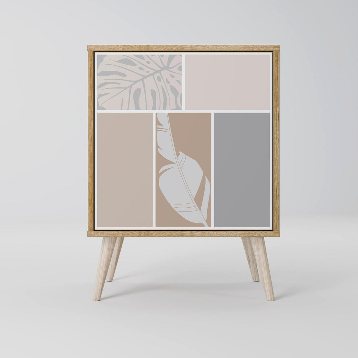 SIDEBOARD TROPICAL SHAPES, Grau, 57,5x42x70,5 cm, Schwarze Metall-Sternfüße - Multicolor/Schwarz, Holzwerkstoff/Metall (57.5/70.5/42cm) - SpaceRebels